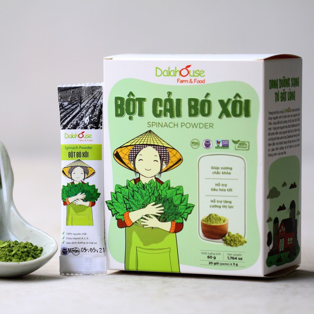 GÓI 3G - BỘT RAU BÓ XÔI nguyên chất sấy lạnh DALAHOUSE - Hsd:5/2024 - Shanti