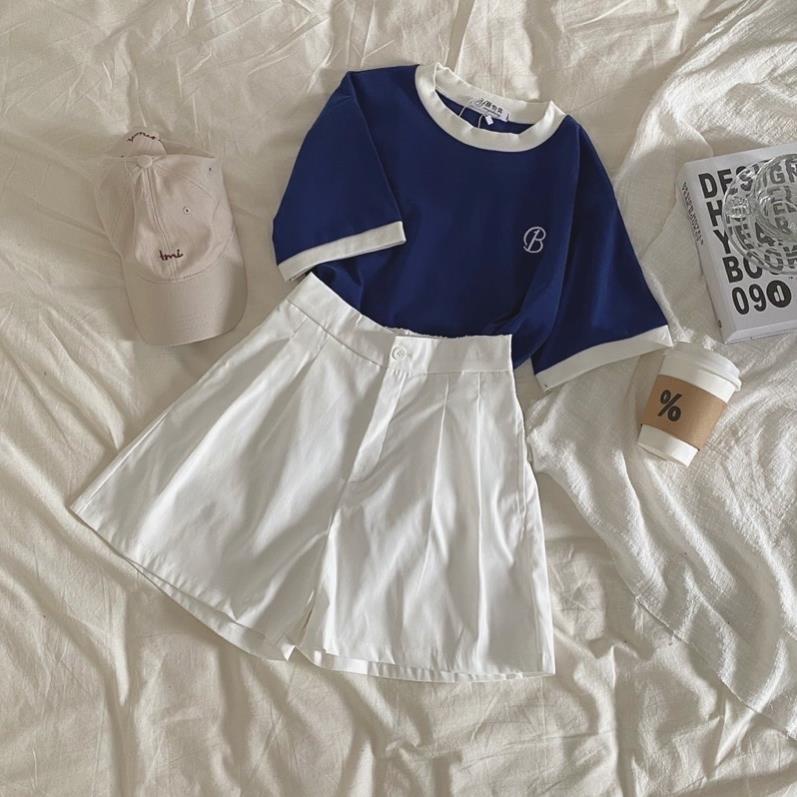[XẢ KHO] Set kiểu Hàn Quốc Áo Phông Kèm Quần Kaki, Bộ Short Kèm Thun Phối Viền Cổ Hot