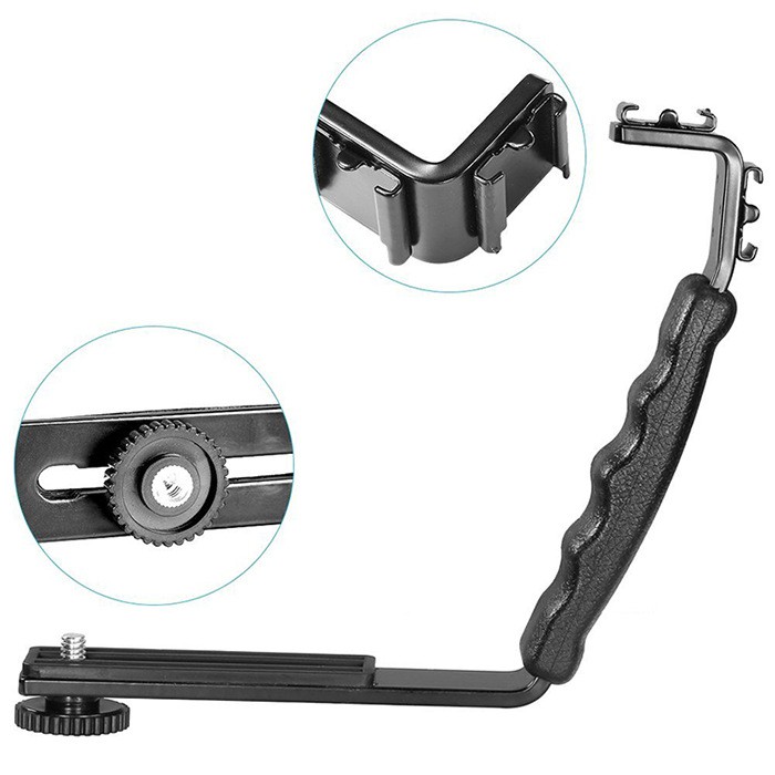 Giá đỡ chữ L cho micro và điện thoại, máy ảnh, đèn Flash, Gimbal, chất liệu hợp kim nhôm