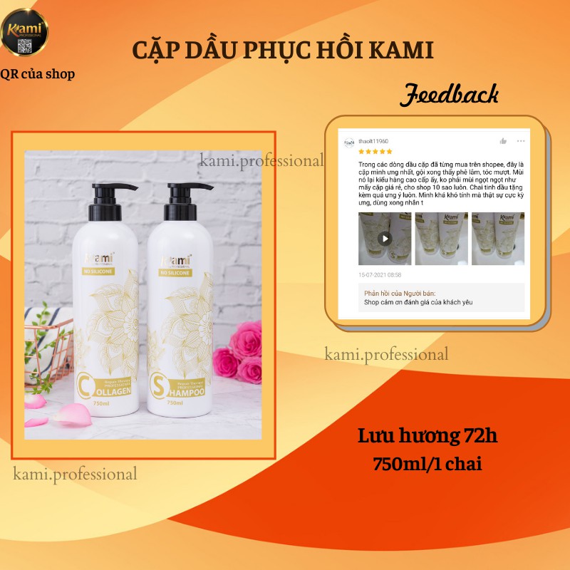 Cặp dầu gội xả phục hồi hương nước hoa cao cấp Kami siêu mềm mượt