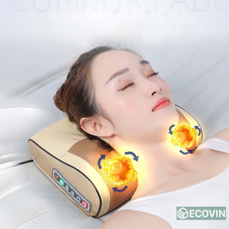 🎉Hàng Chính Hãng🎉Gối Massage Hồng Ngoại 16 Bi Trị Liệu Nhật Bản, Mát Xa Cổ, Lưng, Vai Gáy