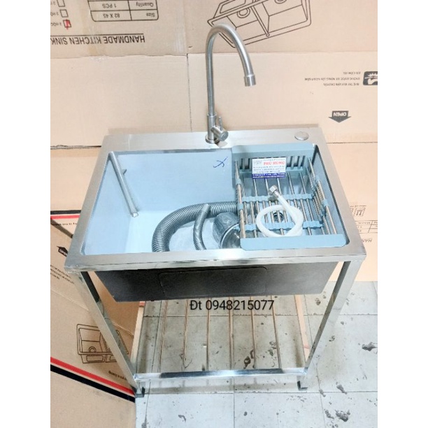 CHẬU RỬA CHÉN ĐÚC INOX 304 - 1 HỘC CÓ CHÂN KT 60x45x78 DxRxC