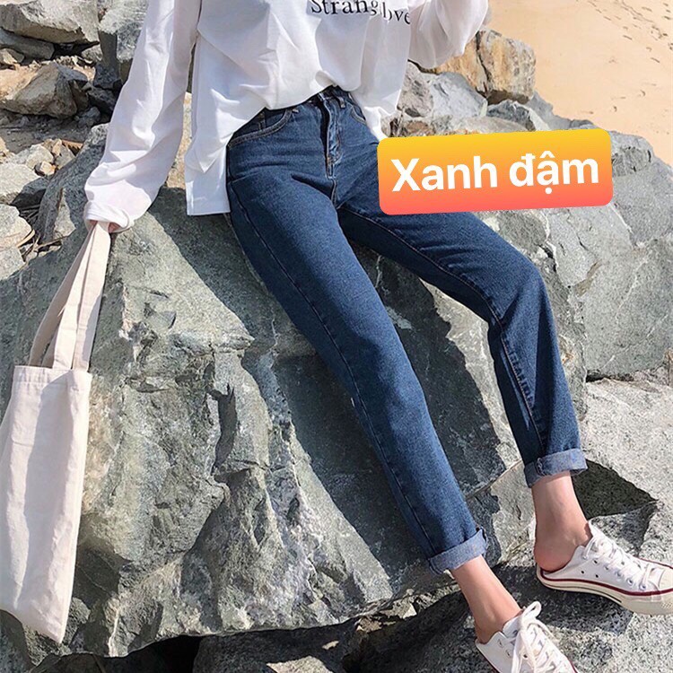 (Size 30-36) Quần Baggy Jean Cotton Trơn - Lưng Cao Trên Rốn - Không Giãn 3 Màu Basic