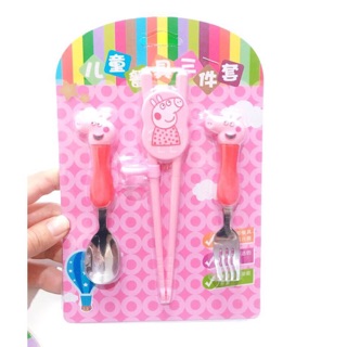 Set thìa nĩa đũa pepa cute cho bé ăn dặm