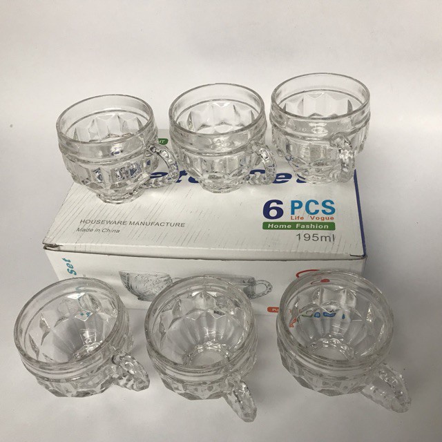 ⛔FREESHIIP⛔ Bộ 6 cốc thủy tinh (LOẠI CÓ QUAI)