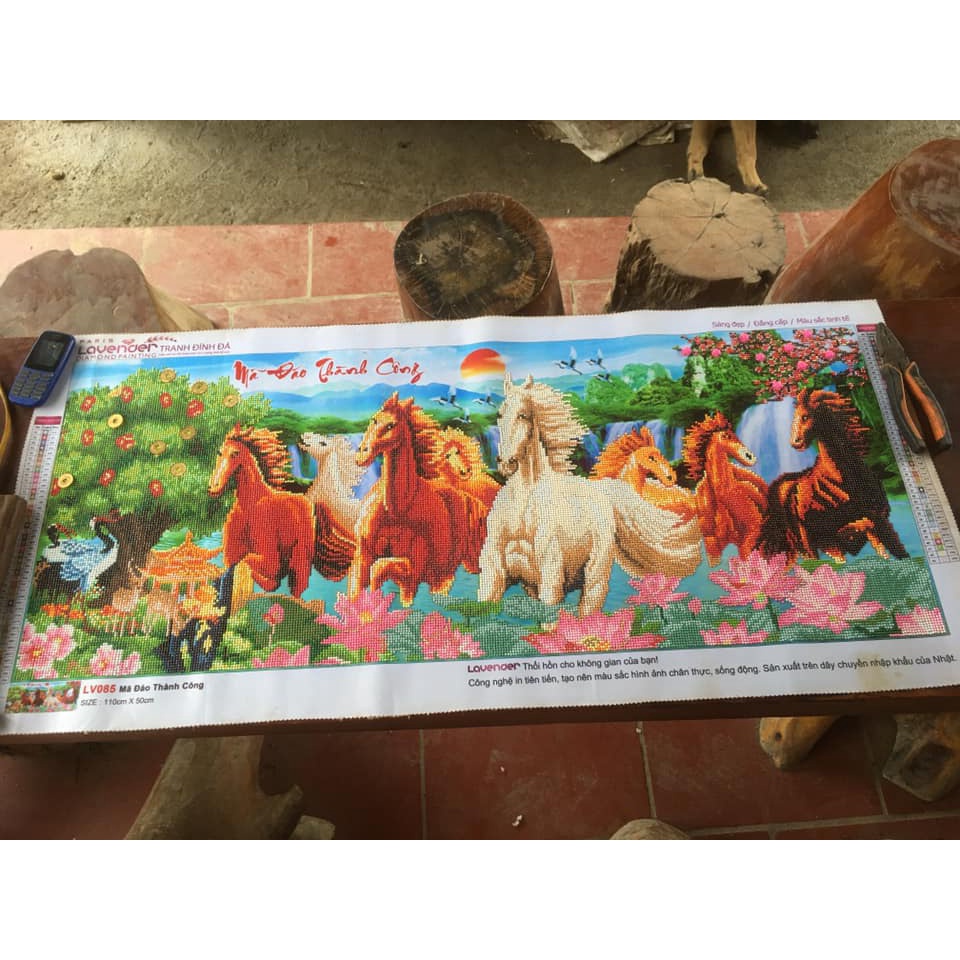 Tranh đính đá mã đáo thành công. Tranh gắn đá chưa gắn.