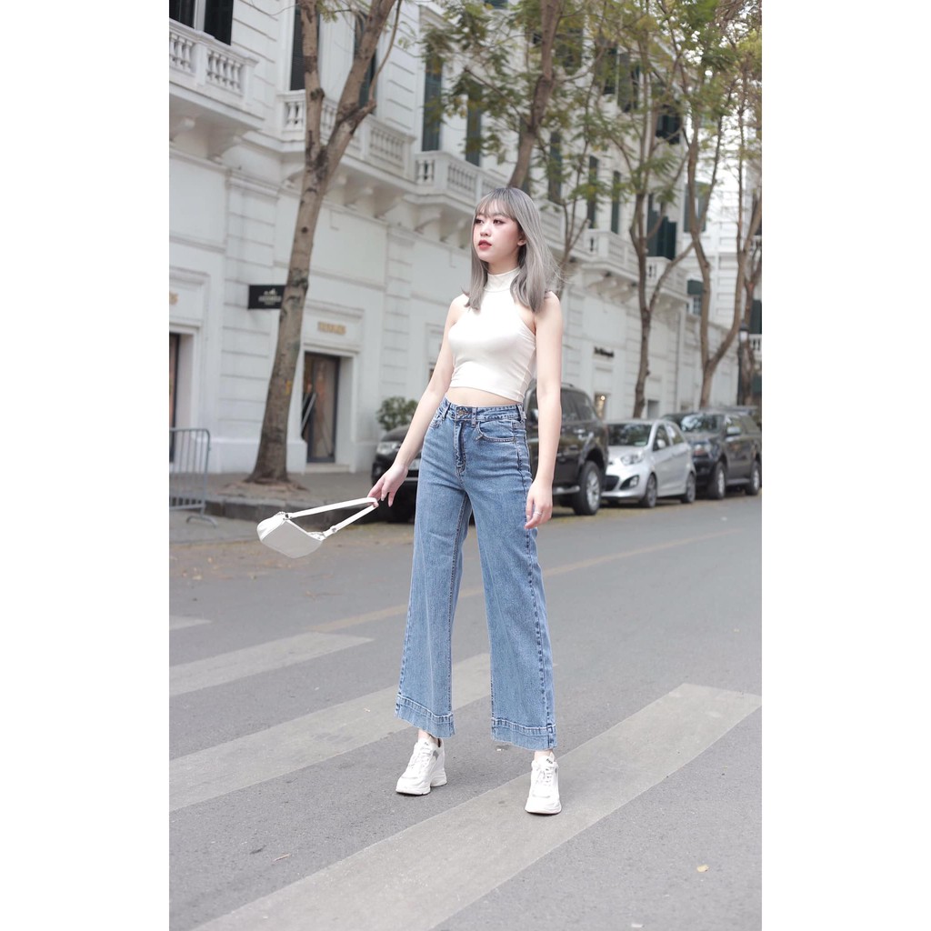 Quần jeans ống rộng 02 màu khói đá - kiểu gấu mới
