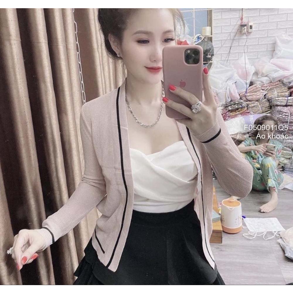 Áo khoác len phối viền tay dài hàng đẹp QC!