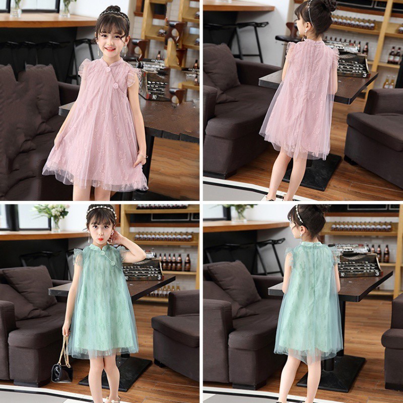 Đầm công chúa phối tuyn phong cách Trung Hoa xinh xắn dành cho bé gái