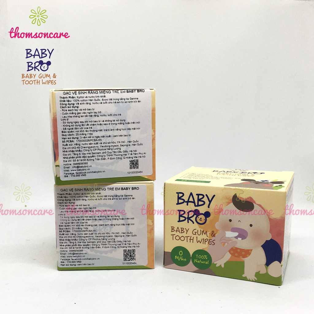 Gạc rơ lưỡi Baby Bro - Nhập khẩu Hàn Quốc - Baby Pro vệ sinh răng miệng cho bé - khăn lau răng Babybro 95