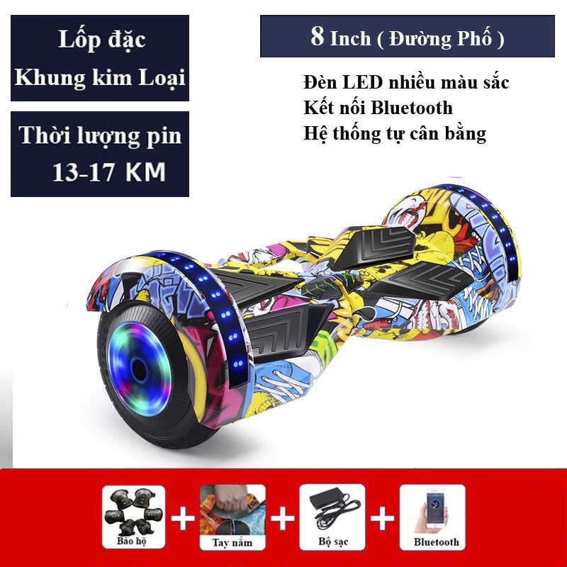 Xe cân bằng điện 8 inch , Xe cân cằng Smart Balance Wheel , Kết nối Bluetooth , Tặng kèm sạc và đồ bảo hộ