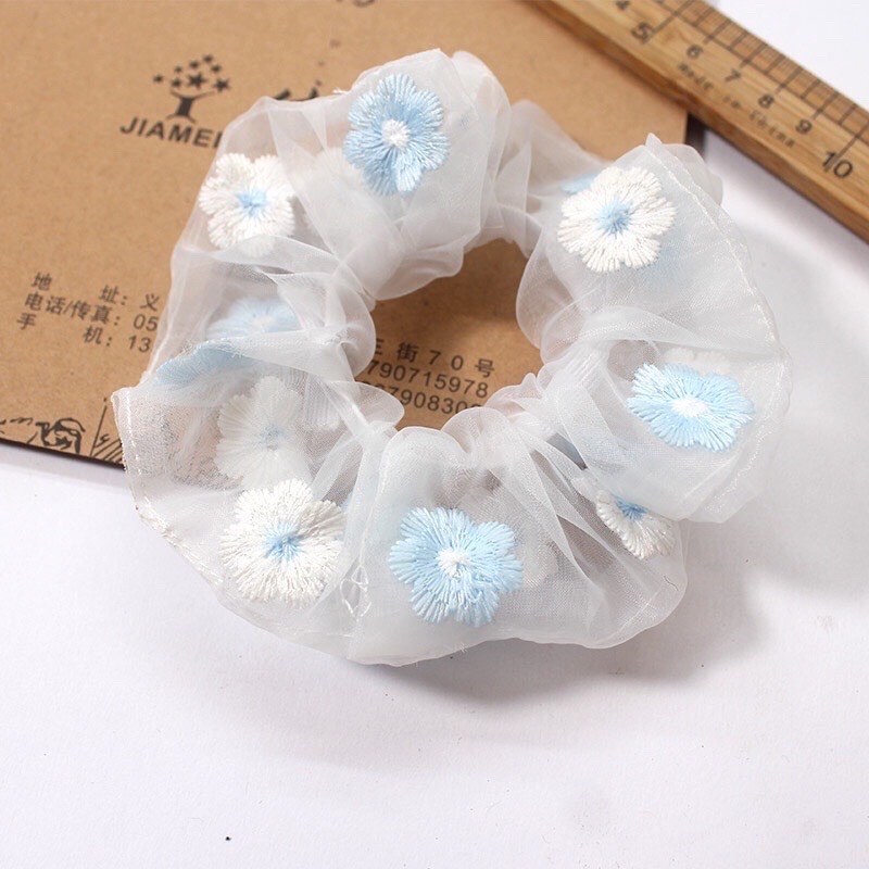 Dây buộc tóc scrunchies thêu hoa cao cấp