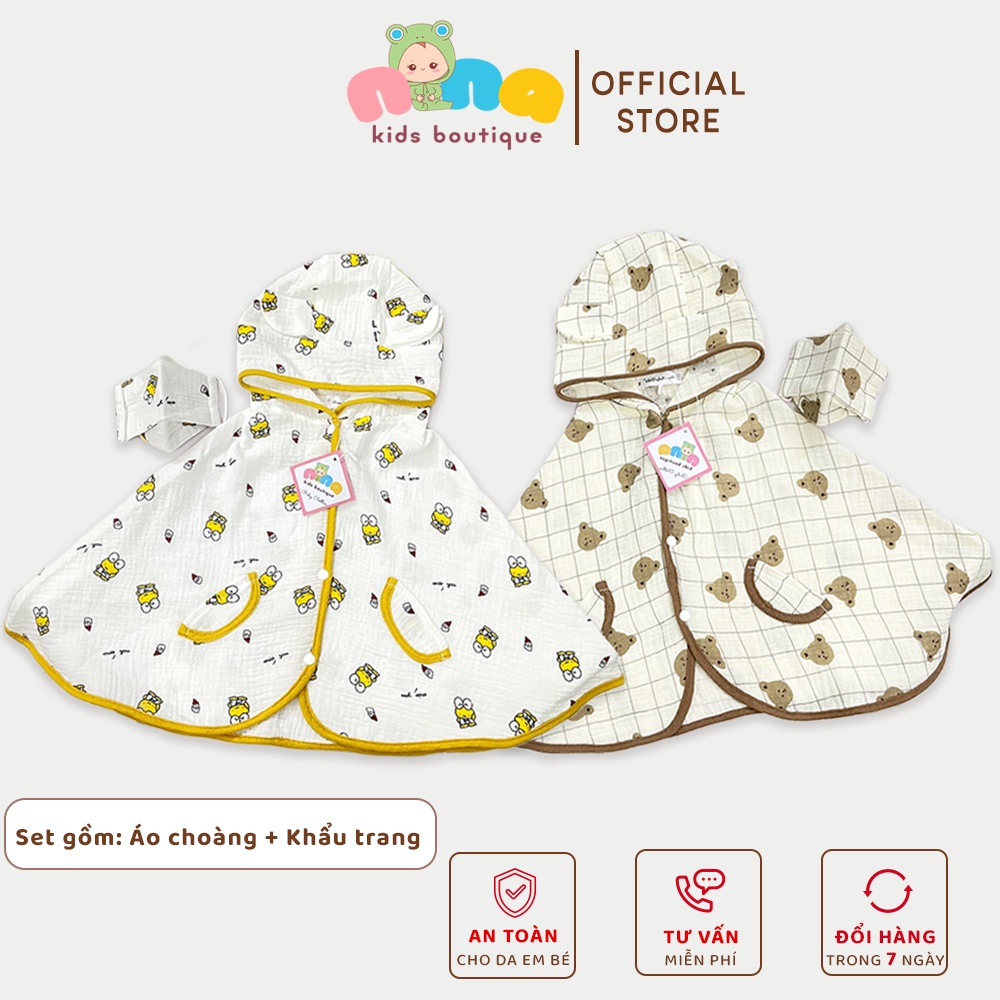 Áo Choàng Chống Nắng Cho Bé Nina Kids Boutique Áo Choàng Đa Năng Tránh Gió Đi Tiêm Xô Muslin Kèm Kính Chống Giọt Bắn
