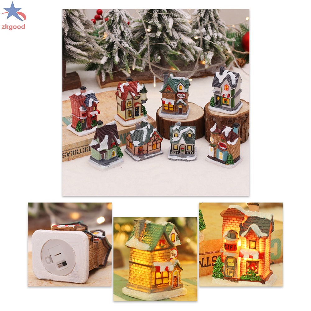 Đồ trang trí Ngôi Nhà Tuyết Dạ Quang Bằng Nhựa Resin Gọn Nhẹ Để Bàn Trang Trí Giáng Sinh