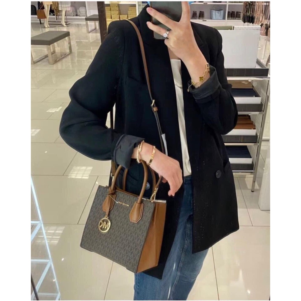 Michael Kors - Túi MK Mercer Medium Logo Leather Crossbody Bag - màu nâu