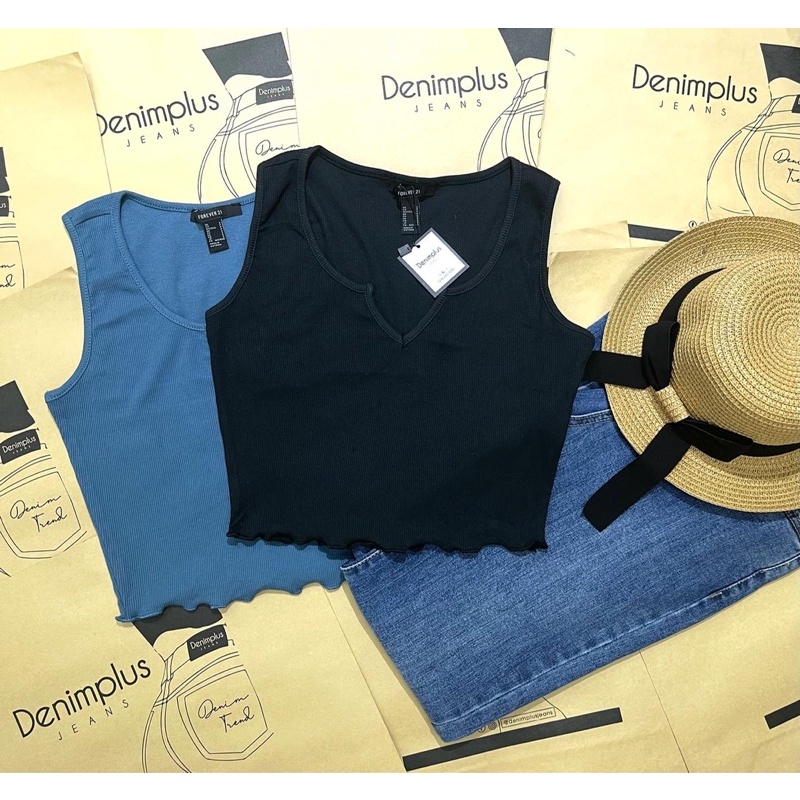Áo thun ba lỗ nữ form croptop chất thun gân 2 màu cổ sẻ vnxk