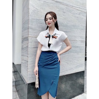 Sơ mi lụa tay hến kèm khăn