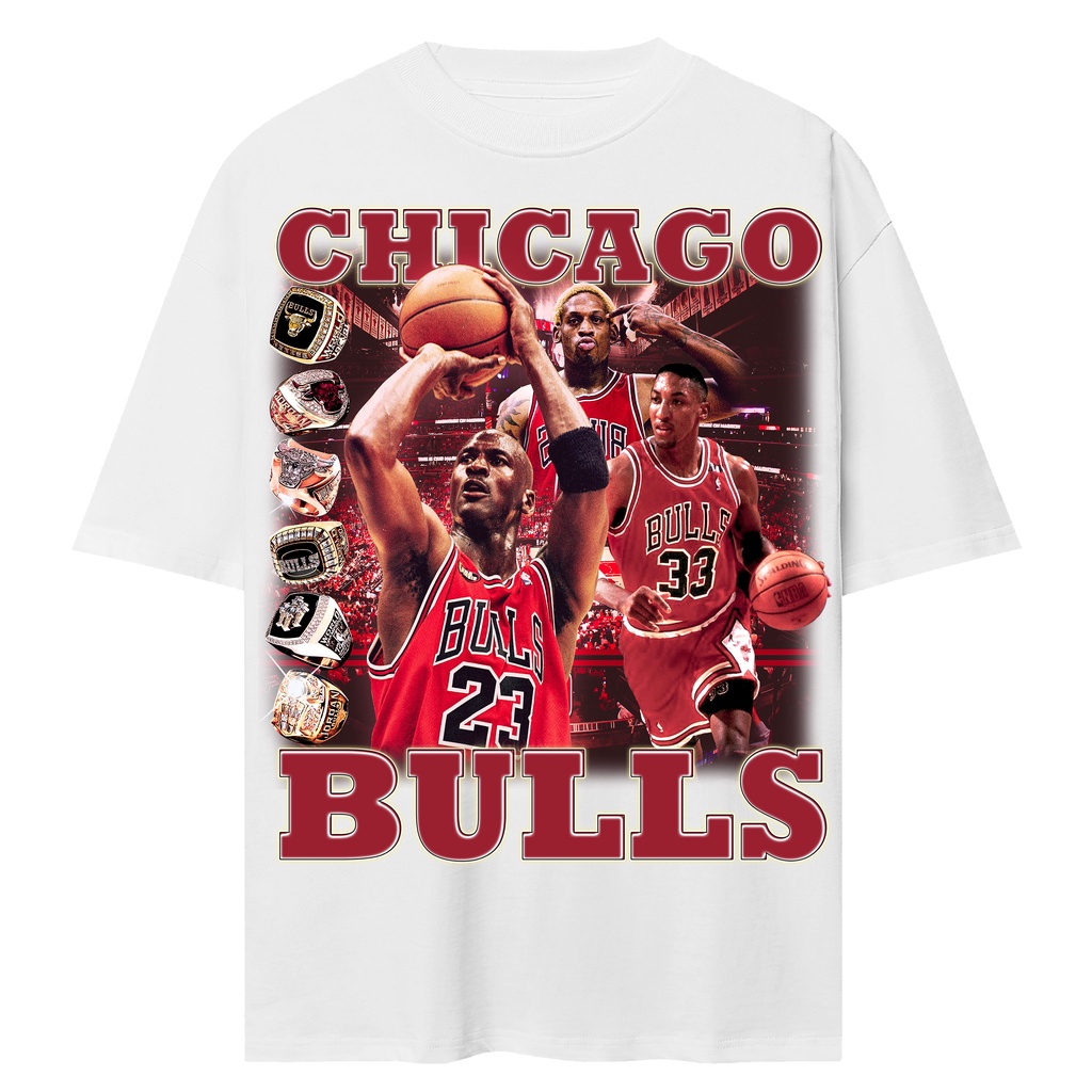 BLANK | Áo Thun CHICAGOBULLS Tay Lỡ Unisex - Đen/Trắng Cổ Tròn