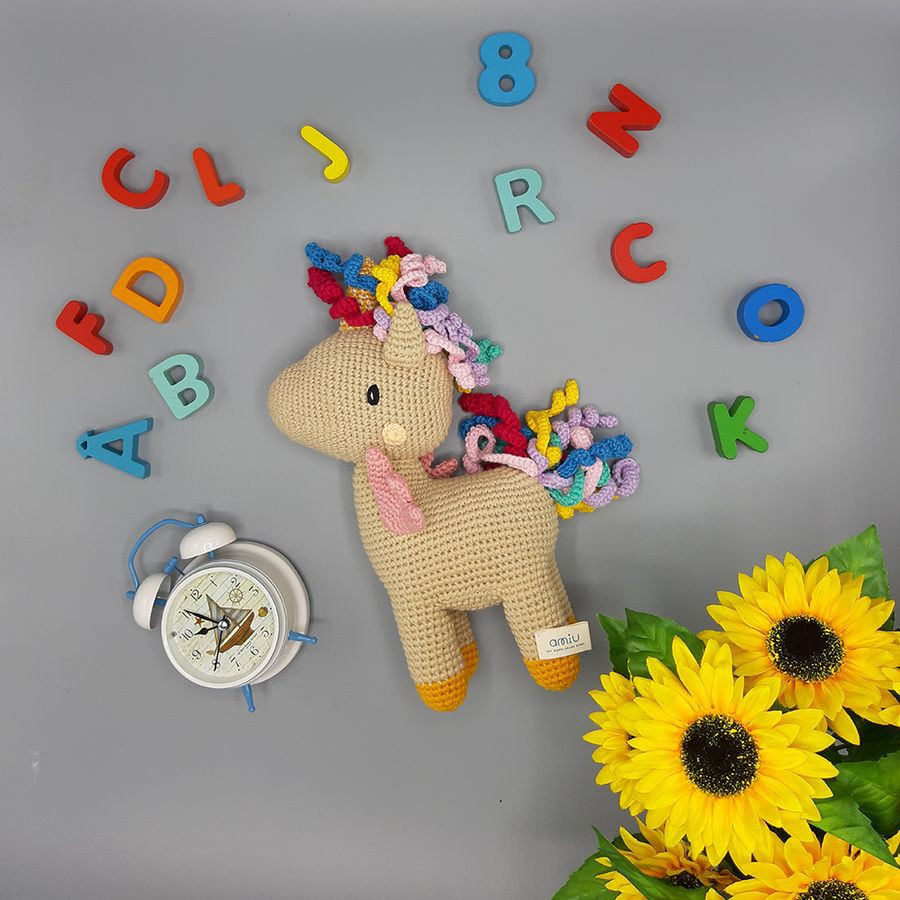 Gấu bông móc len Amigurumi cao cấp Amiu Việt Nam - Ngựa Unicorn, quà tặng đồ chơi nhồi bông hình kỳ lân - SP000285