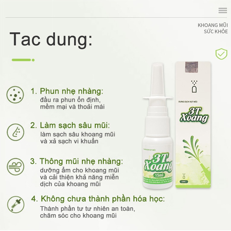 Xịt Mũi 3T Xoang-Woohop-Hỗ Trợ Dứt Điểm Viêm Mũi Dị Ứng, Viêm Xoang Cấp và Mãn Tính (15ml)