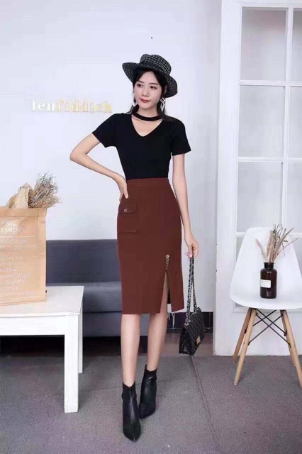 Chân váy len xẻ đùi đính khuy QC cực đẹp nha | BigBuy360 - bigbuy360.vn