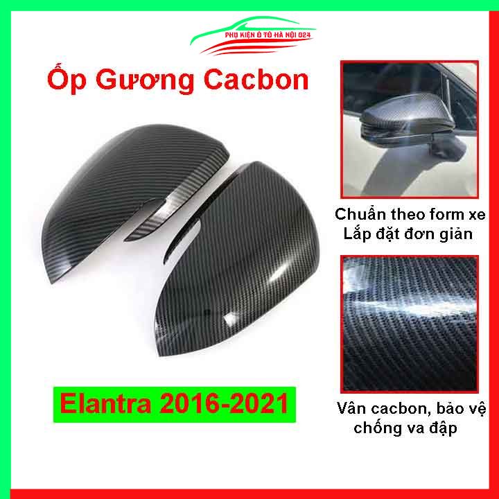 Ốp gương chiếu hậu Elantra 2016 2017 2018 2019 2020 vân Cacbon bảo vệ chống trầy trang trí làm đẹp xe