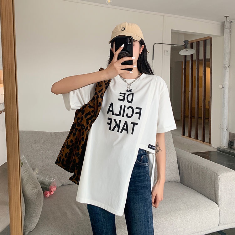 Áo thun IELGY tay ngắn dáng rộng in chữ phong cách cổ điển thời trang cho nữ
