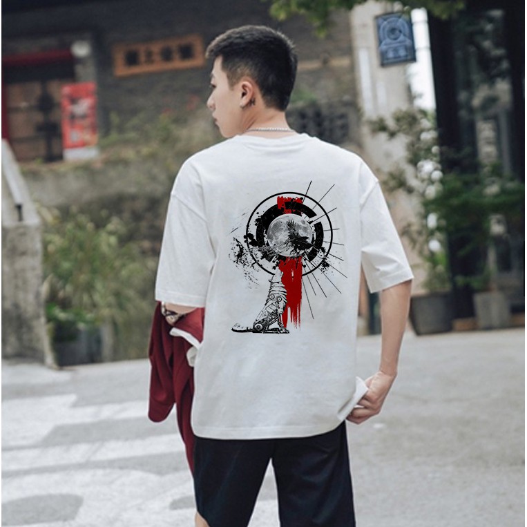 Sói Gọi Trăng Áo Thun thun tay lỡ nam nữ unisex Màu Trắng Sành Điệu basic | áo phông Thế Giới Máy Móc oversize