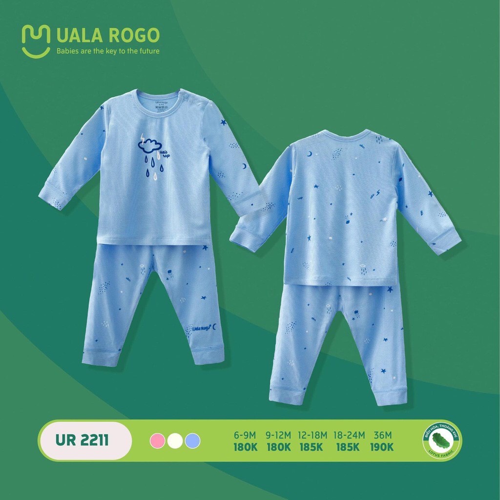 [SALE] UR2211 Bộ dài tay cài vai Uala Rogo vải sợi sen (6-36M)