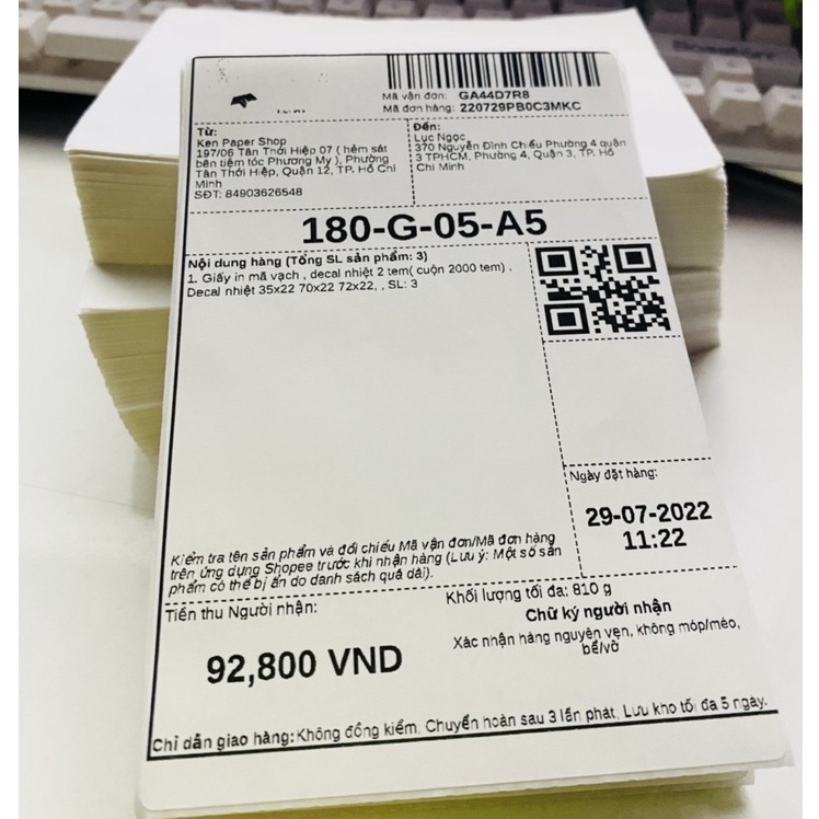 Giấy In Nhiệt - Decal nhiệt 100x150mm / A6 -  Giấy in đơn hàng , Mã vận đơn  TMDT Shopee , GHTK , GHN