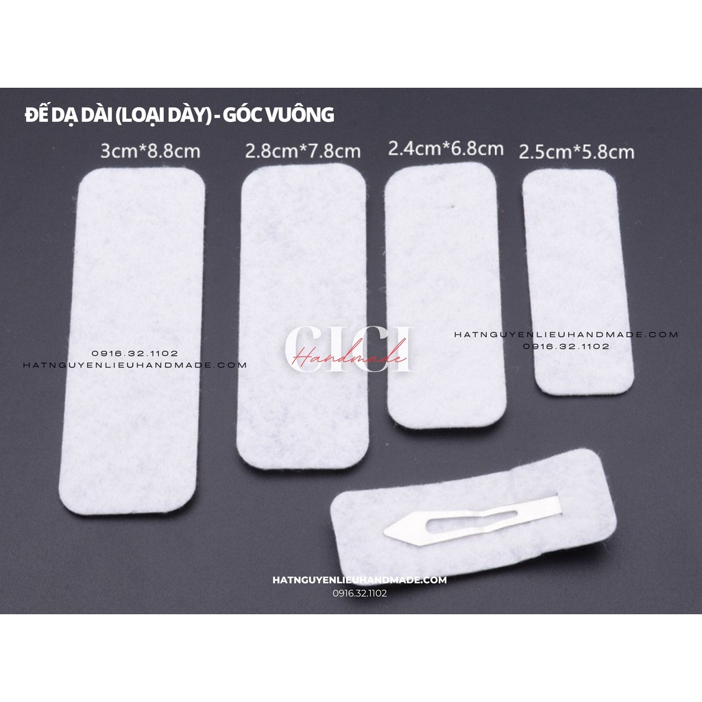 Đế dạ chữ nhật dài đế kẹp tóc kẹp mái Cici Handmade chuyên hạt đá hạt pha lê hạt cườm hạt trang sức tự làm DIY