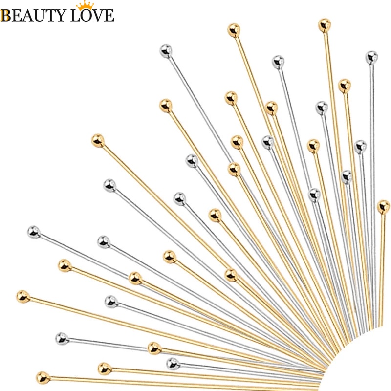 Set 100 Ghim Đầu Bi Bằng Thép Không Gỉ Mạ Vàng Dùng Làm Trang Sức DIY