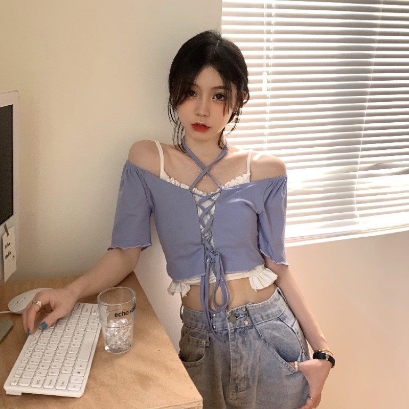 Set crotop thắt dây phối áo hai dây sexy hot trend | BigBuy360 - bigbuy360.vn