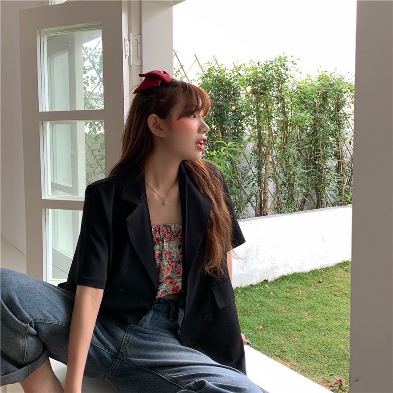 [Ảnh thật/Video/Sẵn]Áo blazer ngắn tay thời trang Hàn quốc/Áo blazer ngắn tay túi nắp Ulzzang | BigBuy360 - bigbuy360.vn