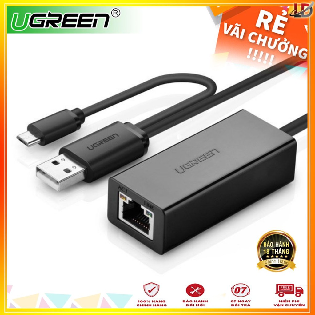 Bộ chuyển đổi USB 2.0 sang LAN 10/100 Mbps CR110 hỗ trợ OTG UGREEN 30219