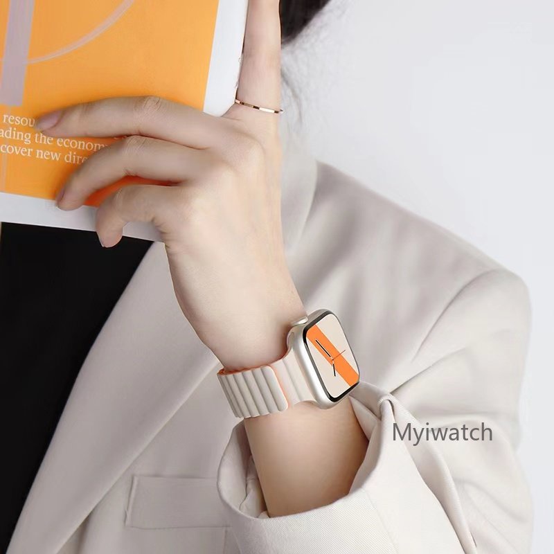 Dây Đeo Silicon Hai Màu Có Nam Châm Cho iWatch Band 49mm 41mm 45mm 44mm 40mm 38mm 42mm iWatch Seires 8 ultra 7 5 4 SE 6 3