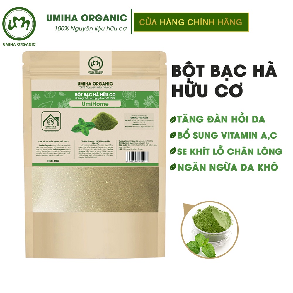 Bột Bạc Hà hữu cơ UMIHOME nguyên chất 40g | Dùng đắp mặt nạ dưỡng da giảm mụn mờ thâm hiệu quả