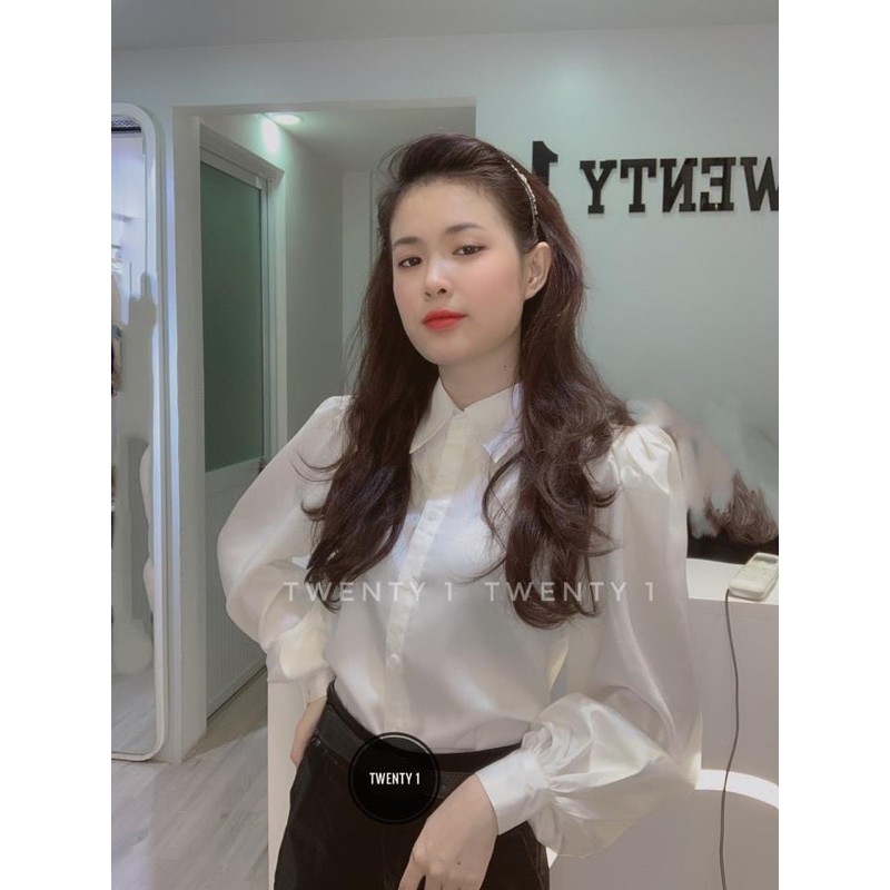 [Mã FASHIONHOT19 giảm 10K đơn bất kỳ] ANU58 - ÁO SƠ MI NỮ LỤA TRẮNG CỔ ĐỨC DÀI TAY
