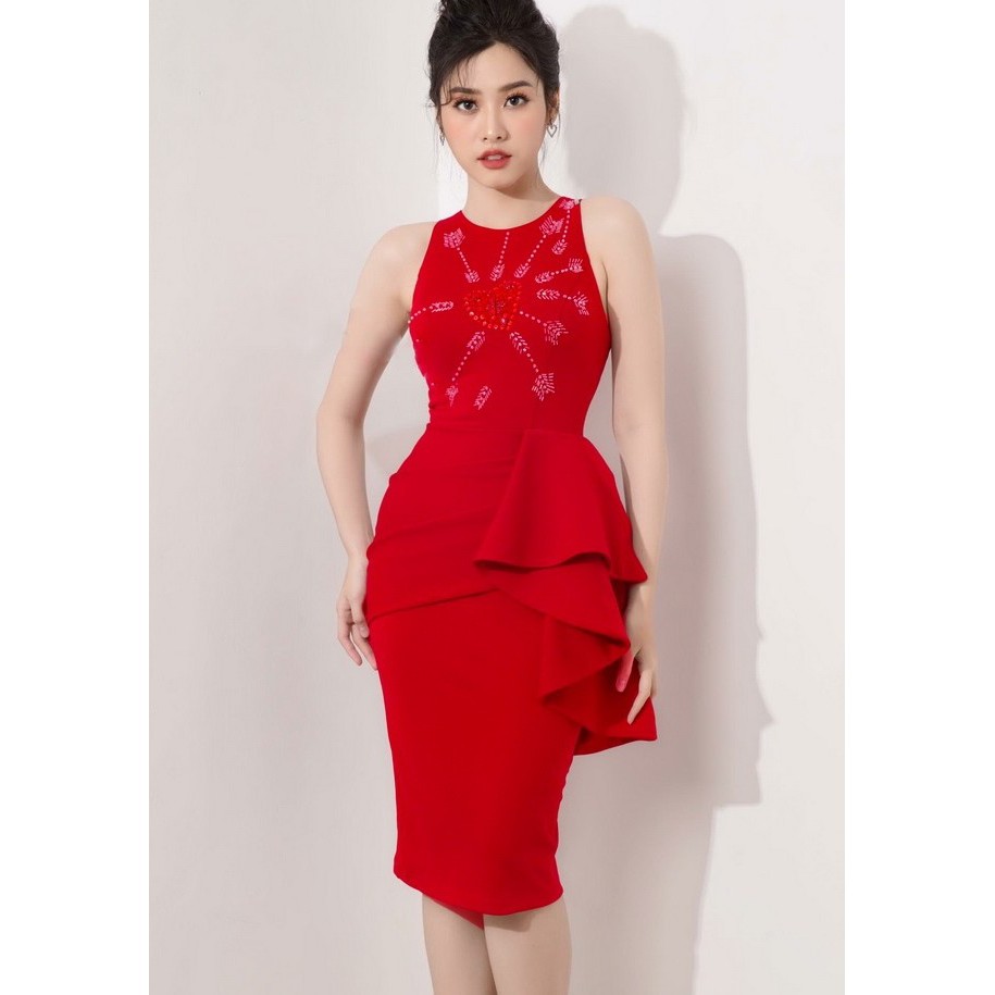 Đầm thun ôm peplum dự tiệc sát nách đính bèo eo công sở | đi tiệc đều đẹp hàng thiết kế cao cấp