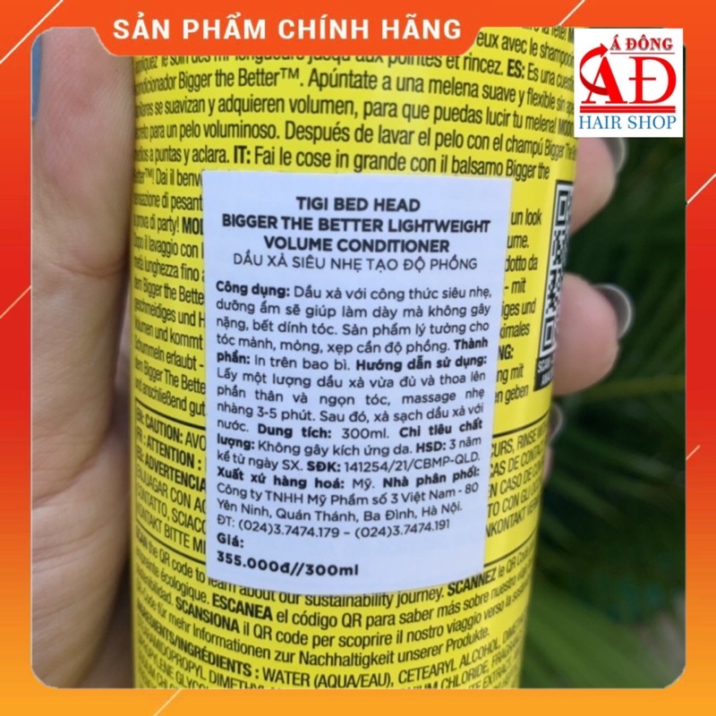 [+Tặng mũ trùm] BỘ GỘI XẢ DẠNG BỌT TẠO PHỒNG TIGI BED HEAD BIGGER THE BETTER VOLUME FOAM SHAMPOO USA 200ML/300ML
