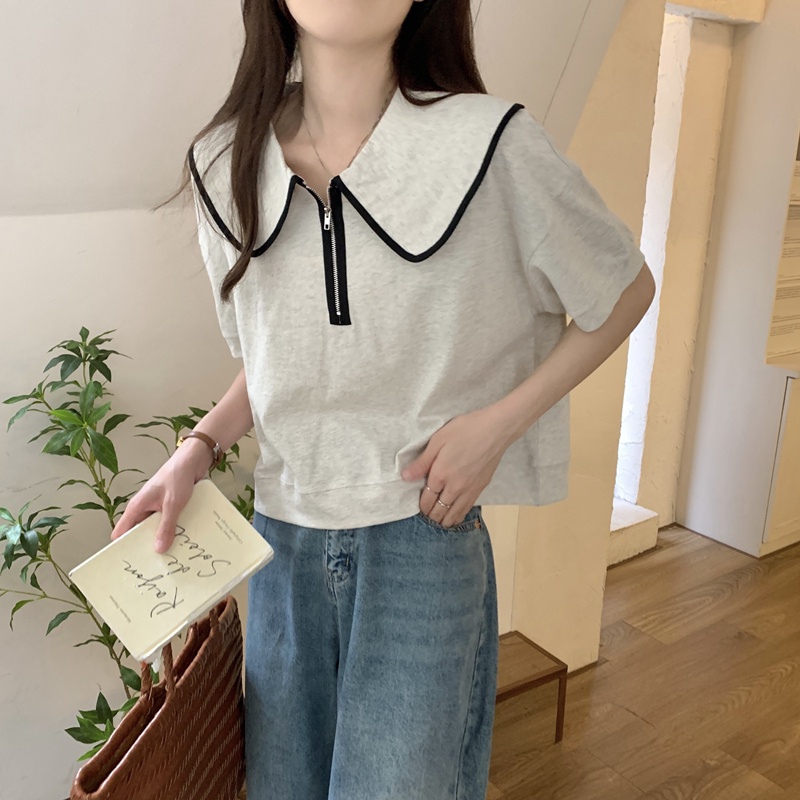 Áo Thun Ngắn Tay Dáng Rộng Cổ Bẻ Phong Cách Hàn Quốc 52183