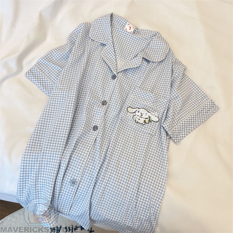 Bộ Đồ Ngủ Mặc Nhà Vải cotton Tay Ngắn Kẻ Sọc Vàng Kiểu Nhật Bản Dễ Thương Cho Nữ