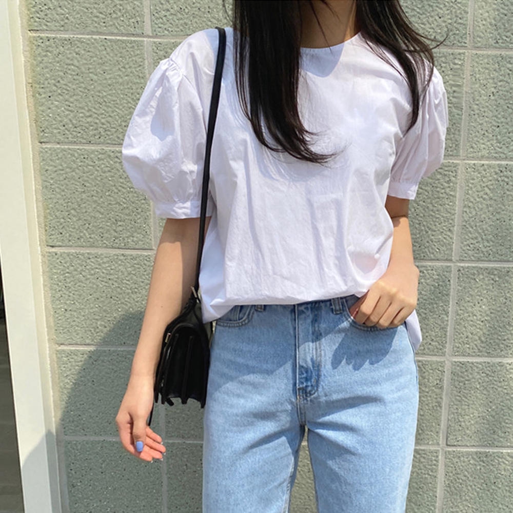 Áo Sơ Mi Thắt Dây Sau Lưng Màu Trơn Phong Cách Hàn Quốc 33602