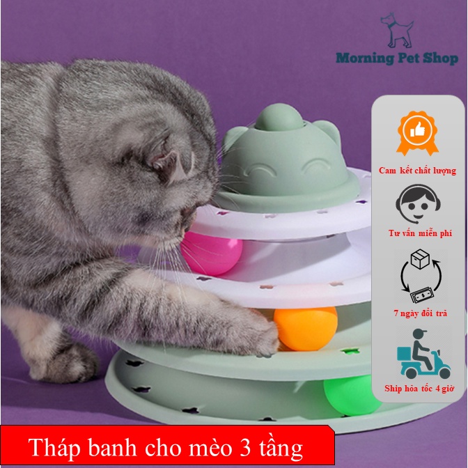[Có sẵn] Đồ Chơi Bàn xoay - Tháp Banh Cho Mèo 3 Tầng