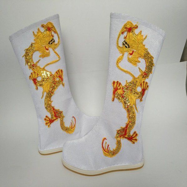 Giày Bốt Cổ Cao Họa Tiết Rồng Phượng Hoàng Hóa Trang Cho Nam Nữ