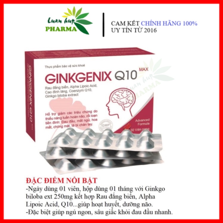 GINKGENIX Q10 MAX - Ngày 1 viên lúc 21h - Hết đau nhức đầu, chóng mặt, mất ngủ kéo dài, đưa về giấc ngủ sinh lý...