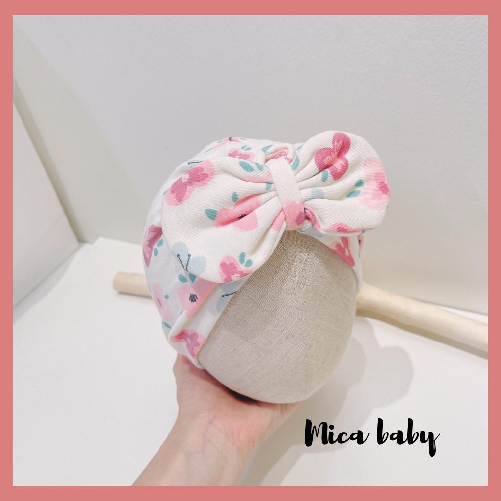 Mũ turban họa tiết hoa tím hồng xinh xắn cho bé gái MTB165 Mica Baby