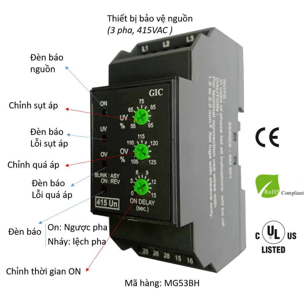 Bảo nguồn điện 3 pha, bảo vệ sụt áp, bảo quá áp, bảo vệ mất pha, bảo vệ lệch pha và đảo pha GIC-Ấn Độ