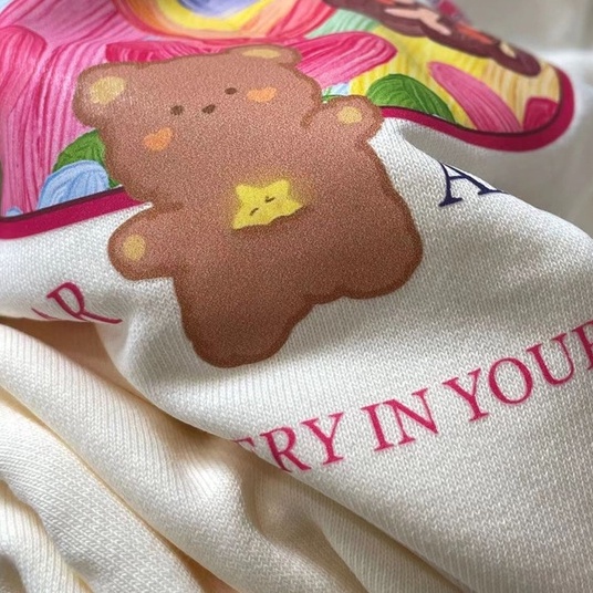 Áo thun ZHELIHANGFEI cho nữ dài tay in hình gấu dễ thương