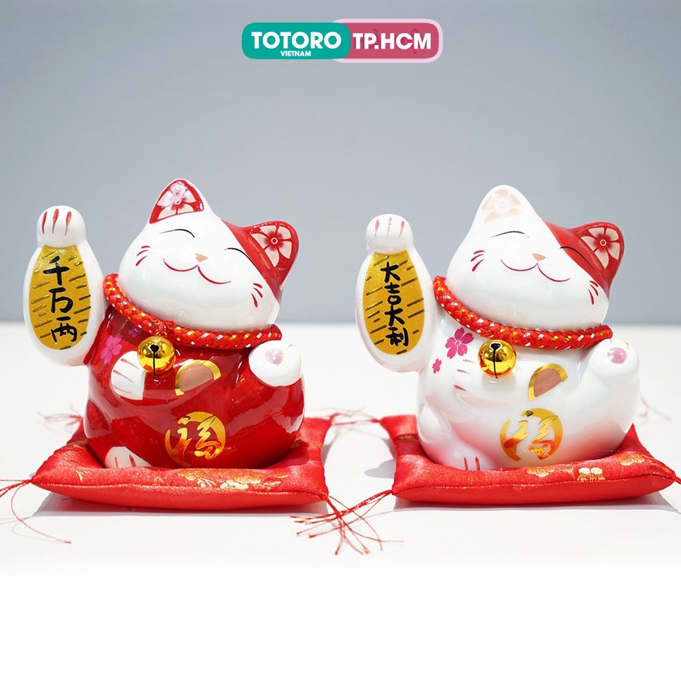 Tượng sứ cao cấp Mèo thần tài Nhật Bản Maneki-Neko Mèo may mắn